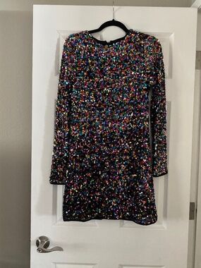 Red dress boutique black rainbow sequin dress